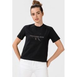 Calvin Klein Monogram Koszulka Czarny. Czarne koszulki damskie Calvin Klein, xs, z nadrukiem, z bawełny, bez kołnierzyka. Za 204,95 zł.