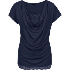 Shirt z koronką bonprix ciemnoniebieski. Niebieskie koszulki damskie bonprix, w koronkowe wzory, z koronki, bez kołnierzyka, bez rękawów. Za 69,99 zł.
