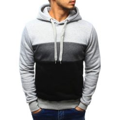 Bluzy męskie: Bluza męska w pasy z kapturem szara (bx3190)
