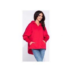 Czerwona sportowa bluza damska z kapturem. Czerwone bluzy damskie marki Bien fashion, l, bez wzorów, z bawełny, z długim rękawem, długie, z kapturem. Za 169,00 zł.