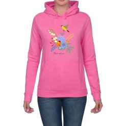 Bluza damska. Kwiaty i ptaki. Różowe bluzy damskie z nadrukiem marki Pakamera, z kapturem. Za 119,00 zł.