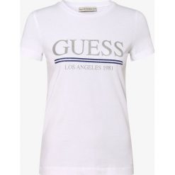 Guess Jeans - T-shirt damski, biały. Białe t-shirty damskie Guess Jeans, xs, z aplikacjami, z jeansu, glamour, bez kołnierzyka. Za 159,95 zł.