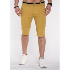Krótkie spodenki męskie bermudy P402 - beżowe. Brązowe spodenki i szorty męskie Ombre Clothing, s, bez wzorów, z bawełny, krótkie. Za 25,00 zł.