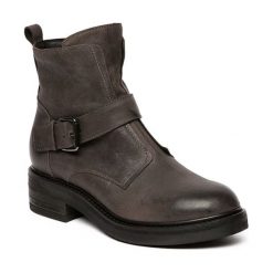 Buty zimowe damskie: Skórzane botki w kolorze szarym