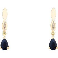 Złote kolczyki-wkrętki z diamentami i szafirami. Żółte kolczyki damskie Diamond & Co, z szafirem, złote. W wyprzedaży za 747,95 zł.