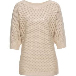 Sweter ażurowy bonprix beżowo-szary. Szare swetry damskie bonprix, bez wzorów, bez rękawów, bez kaptura. Za 54,99 zł.