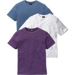 T-shirt (3 szt.) bonprix jagodowy + niebieski dżins + biały. Fioletowe t-shirty męskie bonprix, s, bez wzorów, z dżerseju, z okrągłym kołnierzem. Za 68,97 zł.
