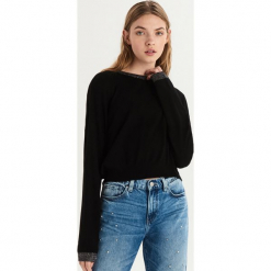 Sweter z połyskującą lamówką - Czarny. Czarne swetry klasyczne damskie Sinsay, l. Za 39,99 zł.