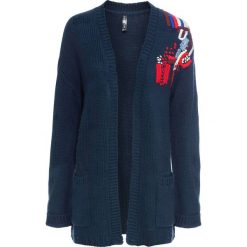 Sweter bez zapięcia oversize z haftem bonprix ciemnoniebiesko-czerwony. Niebieskie swetry damskie bonprix, z haftami, bez rękawów, bez kaptura. Za 64,99 zł.