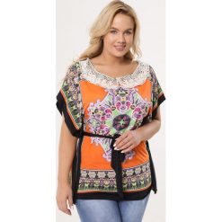 Pomarańczowa Tunika Wrecker. Pomarańczowe tuniki damskie Born2be, xl, w paski, z dzianiny, z okrągłym kołnierzem, z krótkim rękawem. Za 49,99 zł.