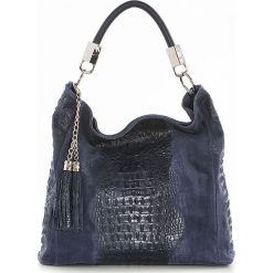 Shopper bag damskie: Skórzana torebka w kolorze granatowym – 40 x 36 x 16 cm