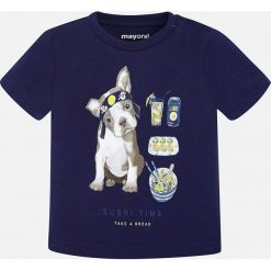 Mayoral - T-shirt dziecięcy 68-98 cm. Niebieskie t-shirty chłopięce marki Mayoral, z nadrukiem, z bawełny, z okrągłym kołnierzem. Za 54,90 zł.