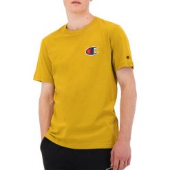 CHAMPION SUEDE C LOGO CREW NECK > 213523-YS071. Koszulki męskie Champion, xl, bez wzorów, z bawełny, eleganckie, z okrągłym kołnierzem, z krótkim rękawem, krótkie. Za 149,99 zł.