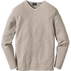 Swetry klasyczne męskie: Sweter z dekoltem w serek Regular Fit bonprix beżowo-szary