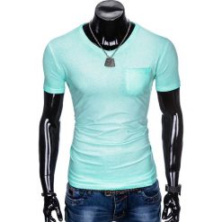 T-SHIRT MĘSKI BEZ NADRUKU S674 - MIĘTOWY. Zielone t-shirty męskie marki Ombre Clothing, s, z nadrukiem, z bawełny. Za 24,99 zł.