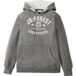 Bluza chłopięca z kapturem bonprix szary melanż z nadrukiem. Szare bluzy chłopięce bonprix, z nadrukiem, bez rękawów, z kapturem. Za 59,99 zł.
