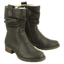 RIEKER Z9583-00 black, kozaki damskie. Czarne kozaki damskie Rieker, z wełny, bez obcasa, na obcasie, na zamek. Za 279,90 zł.