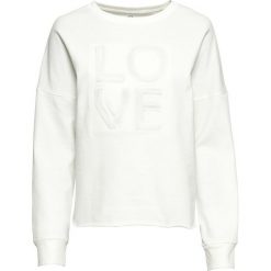 Bluza z tłoczonym wzorem bonprix biel wełny. Białe bluzy damskie bonprix, bez wzorów, z wełny, bez rękawów, bez kaptura. Za 27,99 zł.