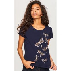 T-shirt z błyszczącymi ważkami - Granatowy. Niebieskie t-shirty damskie Reserved, l. Za 59,99 zł.
