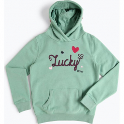 Review - Dziewczęca bluza nierozpinana, zielony. Zielone bluzy dziewczęce rozpinane Review, z kapturem. Za 139,95 zł.