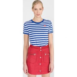 Scotch & Soda Koszulka Niebieski Biały. Niebieskie bluzki damskie Scotch & Soda, l, w paski, z bawełny, bez kołnierzyka, z krótkim rękawem. Za 175,95 zł.