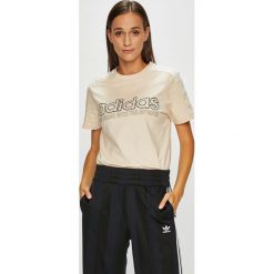 Adidas Originals - Top. Szare topy damskie marki adidas Originals, z nadrukiem, z bawełny, z okrągłym kołnierzem. W wyprzedaży za 119,90 zł.