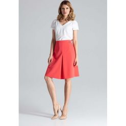Koralowa Midi Spódnica w Kształcie Litery A z Kontrafałdą. Pomarańczowe spódniczki damskie Molly.pl, xl, bez wzorów, eleganckie, midi, trapezowe. Za 189,90 zł.