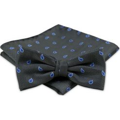 Modna Mucha Męska - Alties - Grafit z Niebieskim Wzorem MUALTS0254. Szare muszki męskie Alties, na imprezę, w paski, eleganckie. Za 39,00 zł.