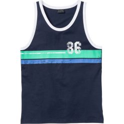 Tank top bonprix ciemnoniebieski. Niebieskie koszulki męskie bonprix, s, bez wzorów, z okrągłym kołnierzem. Za 29,99 zł.
