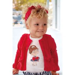 Mayoral - T-shirt dziecięcy 68-98 cm. Białe bluzki dziewczęce Mayoral, z nadrukiem, z elastanu, z okrągłym kołnierzem, krótkie. Za 59,90 zł.