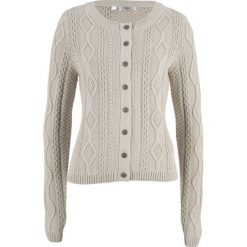 Sweter rozpinany w warkocze bonprix beżowo-szary. Brązowe kardigany damskie bonprix. Za 44,99 zł.
