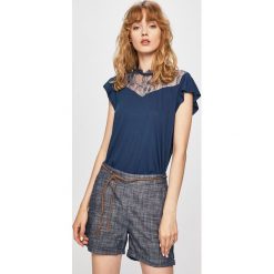 Only - Top. Niebieskie bluzki damskie ONLY, s, w koronkowe wzory, z elastanu, z okrągłym kołnierzem. W wyprzedaży za 59,90 zł.