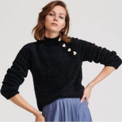 Pluszowy sweter z półgolfem - Czarny. Czarne swetry damskie Reserved, s, bez wzorów, bez rękawów, bez kaptura. Za 119,99 zł.