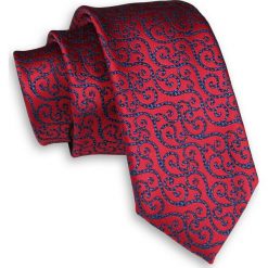 Czerwony Elegancki Męski Krawat -ALTIES- 6 cm, Klasyczny, w Granatowe Zawijasy KRALTS0363. Niebieskie krawaty męskie Alties, bez wzorów, z tkaniny, eleganckie. Za 40,00 zł.