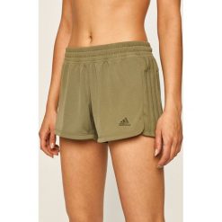 Adidas Performance - Szorty. Zielone spodenki sportowe damskie adidas Performance, s, z aplikacjami, z poliesteru, sportowe. Za 129,90 zł.