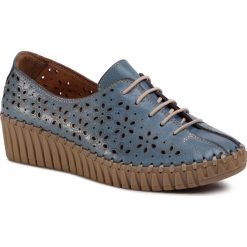 Półbuty MANITU - 850424 Blau. Niebieskie półbuty damskie Manitu, bez wzorów, ze skóry, bez obcasa, na obcasie, bez zapięcia. Za 239,00 zł.