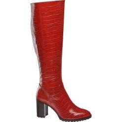 Kozaki damskie Catwalk czerwone. Czerwone kozaki damskie Catwalk, ze skóry, bez obcasa, na obcasie, na zamek. Za 179,90 zł.