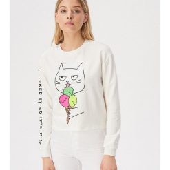 Bluza z kotem - Kremowy. Białe bluzy damskie Sinsay, s, bez wzorów, bez rękawów, bez kaptura. Za 39,99 zł.
