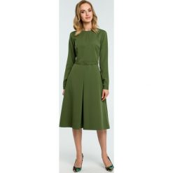 Elegancka rozkloszowana sukienka z paskiem - xl. Zielone sukienki damskie e-margeritka.pl, s, z aplikacjami, z poliesteru, eleganckie, z długim rękawem, długie, bez kaptura. Za 138,99 zł.