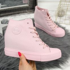 Trampki na koturnie sneakersy różowe Big Star FF274A196 - różowy. Różowe trampki i tenisówki damskie BIG STAR. Za 109,99 zł.