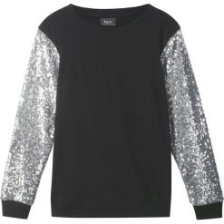 Shirt z cekinami bonprix czarno-srebrny. Czarne bluzki dziewczęce marki bonprix, bez wzorów, bez kołnierzyka, z długim rękawem, długie, bez kaptura. Za 44,99 zł.