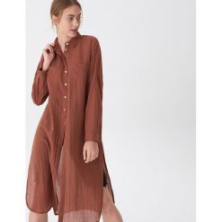 Długa koszula oversize - Brązowy. Pomarańczowe koszule damskie House, s, bez wzorów, bez kołnierzyka, z długim rękawem. Za 79,99 zł.