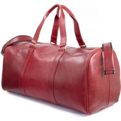 CORTEZ Czerwona męska torba ze skóry Podróżna smooth leather. Czerwone torby podróżne marki Brødrene, ze skóry, duże. Za 750,00 zł.
