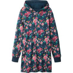 Sukienka dziewczęca dresowa z kapturem bonprix ciemnoniebieski z nadrukiem. Niebieskie sukienki dziewczęce bonprix, z nadrukiem, z dresówki, bez rękawów. Za 37,99 zł.