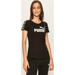 Puma - T-shirt. Czarne topy damskie Puma, s, z nadrukiem, z elastanu, z krótkim rękawem. W wyprzedaży za 59,90 zł.
