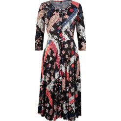 Sukienka midi z kolekcji Maite Kelly bonprix czarny wzorzysty. Czarne sukienki damskie bonprix, bez wzorów, z okrągłym kołnierzem, bez rękawów, midi, plisowane. Za 139,99 zł.