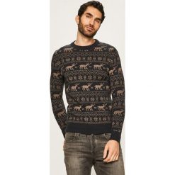 Jack & Jones - Sweter. Niebieskie swetry męskie Jack & Jones, xl, bez wzorów, z bawełny, z okrągłym kołnierzem, bez kaptura. W wyprzedaży za 149,90 zł.