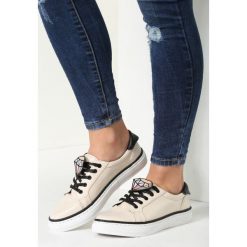 Beżowe Trampki Grey Think. Brązowe buty sportowe damskie Inny, z aplikacjami, na sznurówki. Za 59,99 zł.