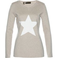 Sweter bonprix kamienisty melanż - biel wełny. Szare swetry damskie bonprix, bez wzorów, z wełny, klasyczne, bez rękawów, bez kaptura. Za 99,99 zł.
