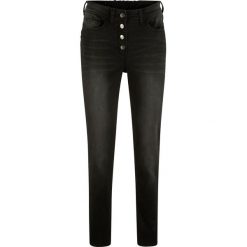Dżinsy push-up z plisą guzikową STRAIGHT bonprix czarny "stone". Czarne jeansy damskie bonprix. Za 109,99 zł.